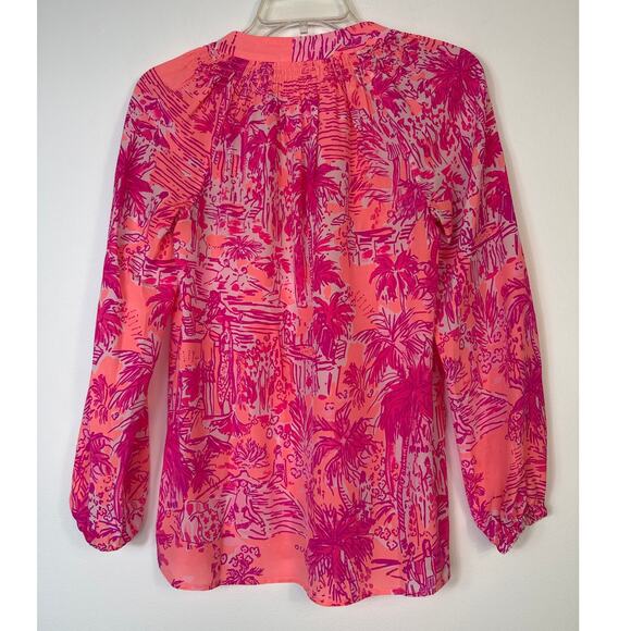 Lilly Pulitzer Elsa Silk Top Rule Breakers Print V Neck Long Sleeve XXS Resort - Picture 9 of 10